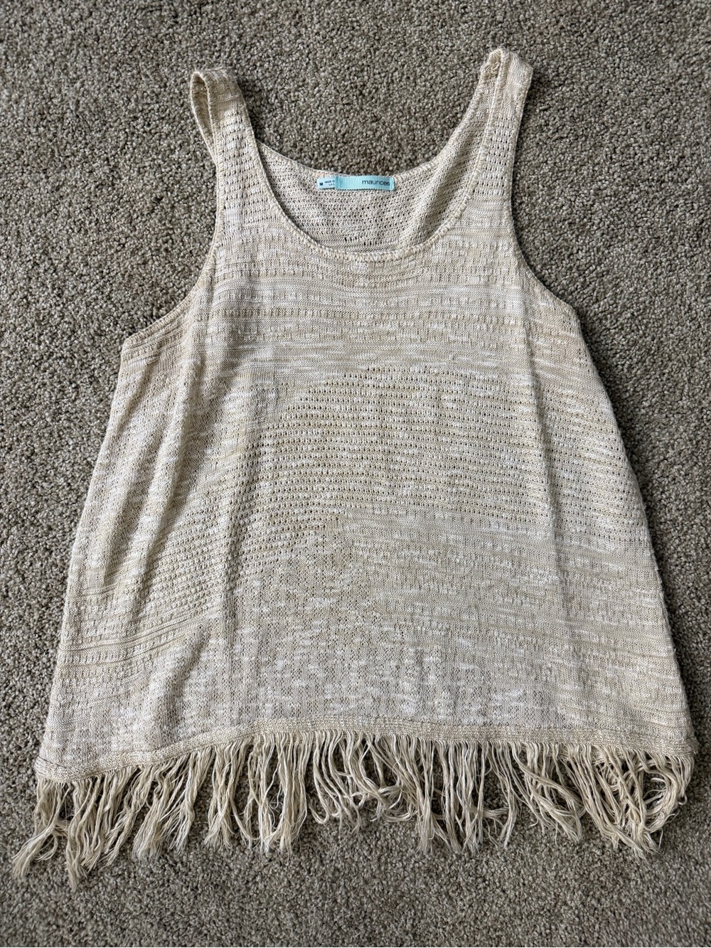 Maurices Neutral Knit Fringe Hem Tank Top